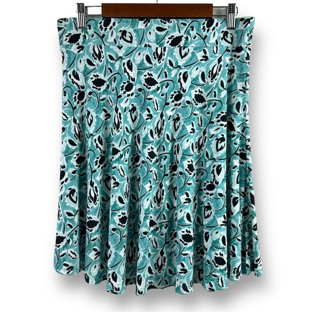 Loft Women's Size M Pull On Skater Swing Skirt Blue Brown‎ Floral Paisley Flowy